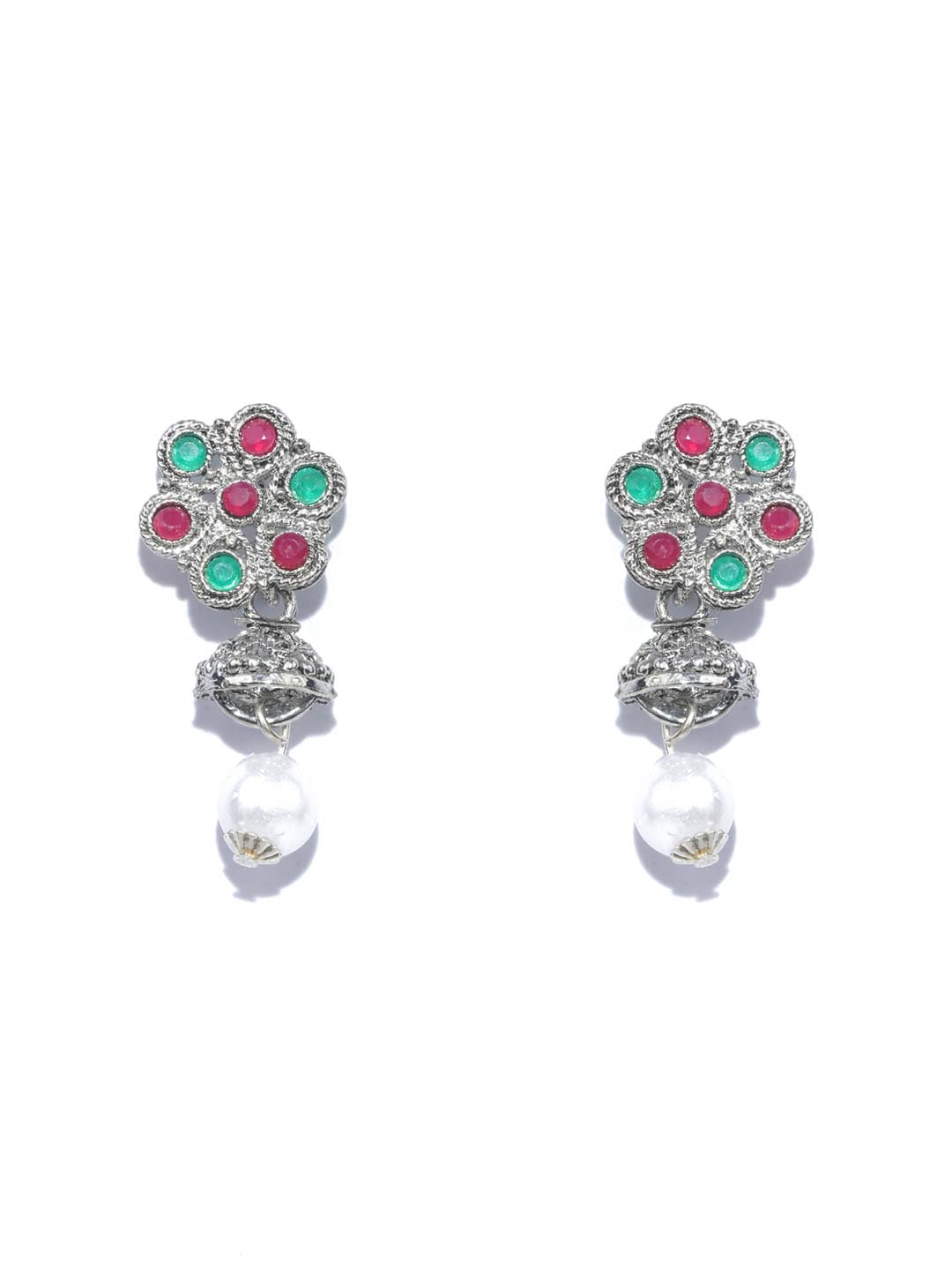 Priyaasi Women Green Ruby Emerald German Silver Plated Jewellery Set - Swadesiicart