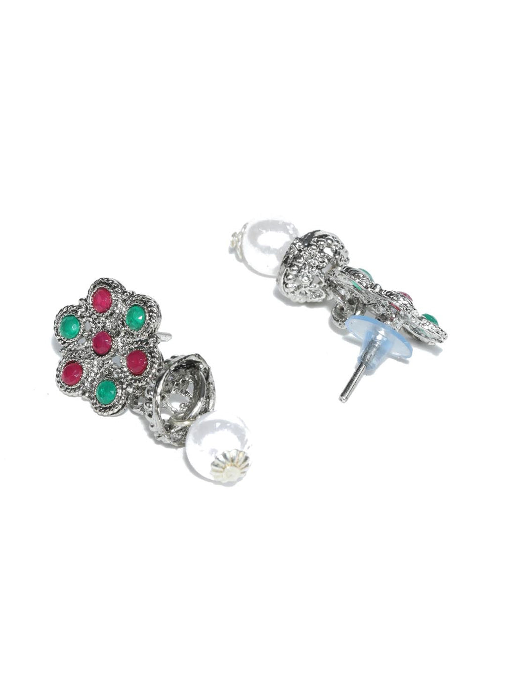 Priyaasi Women Green Ruby Emerald German Silver Plated Jewellery Set - Swadesiicart