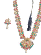 Priyaasi Women Green Kemp Stones Pearls Gold-Polished Jewellery Set - Swadesiicart