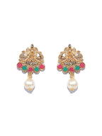 Priyaasi Women Green Kemp Stones Pearls Gold-Polished Jewellery Set - Swadesiicart