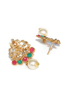Priyaasi Women Green Kemp Stones Pearls Gold-Polished Jewellery Set - Swadesiicart