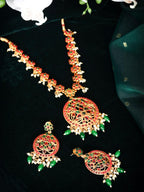 Priyaasi Women Green Ruby Kemp Stones Gold-Polished Jewellery Set - Noz2Toz