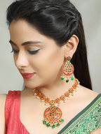 Priyaasi Women Green Ruby Kemp Stones Gold-Polished Jewellery Set - Swadesiicart