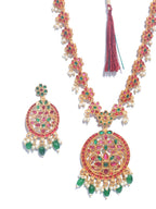Priyaasi Women Green Ruby Kemp Stones Gold-Polished Jewellery Set - Swadesiicart
