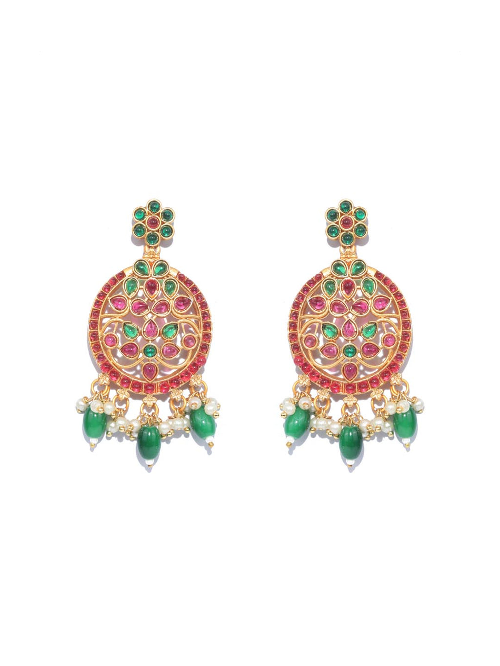 Priyaasi Women Green Ruby Kemp Stones Gold-Polished Jewellery Set - Swadesiicart