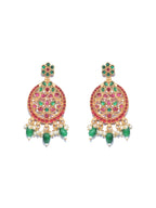 Priyaasi Women Green Ruby Kemp Stones Gold-Polished Jewellery Set - Swadesiicart