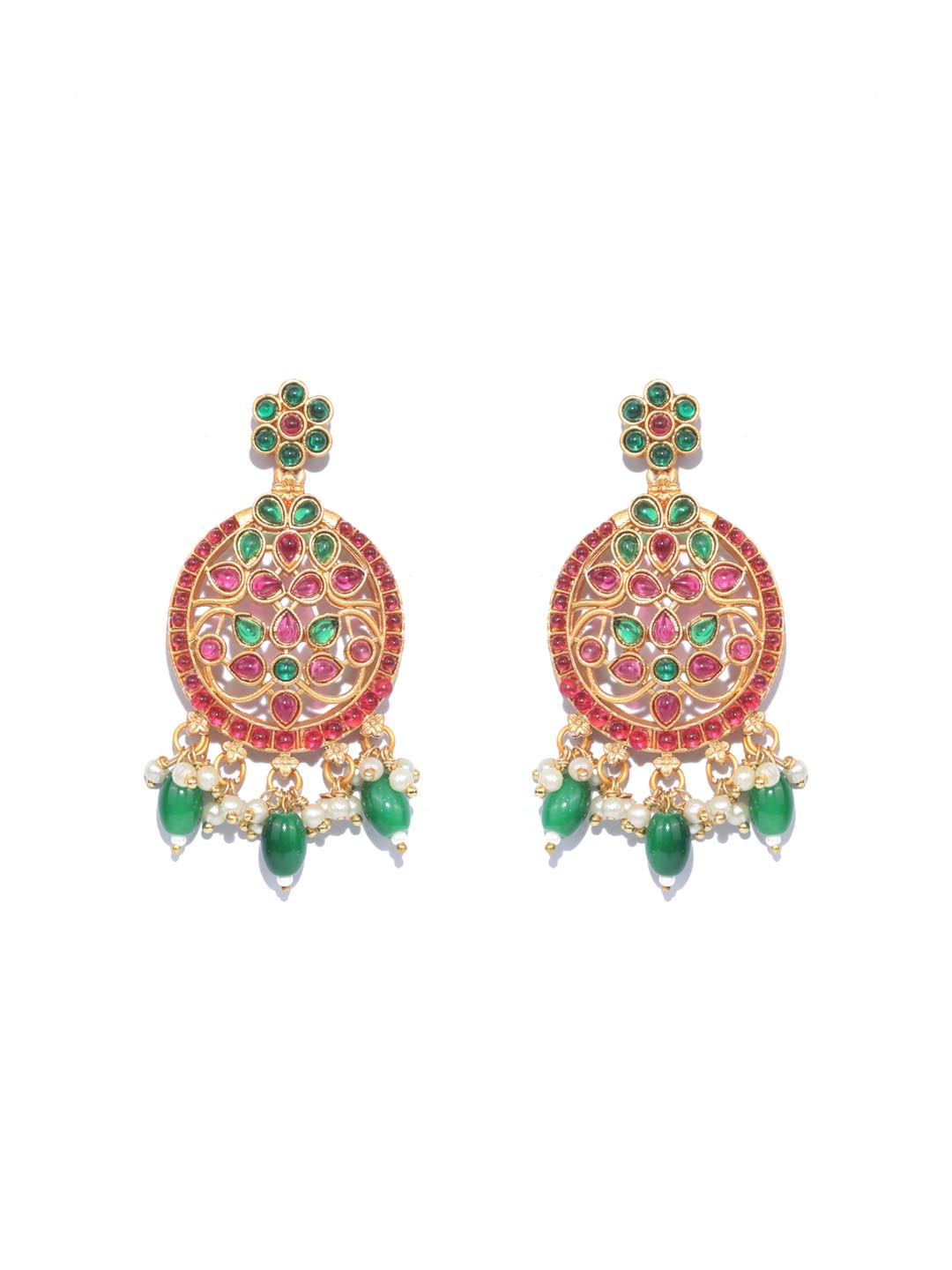 Priyaasi Women Green Ruby Kemp Stones Gold-Polished Jewellery Set - Swadesiicart