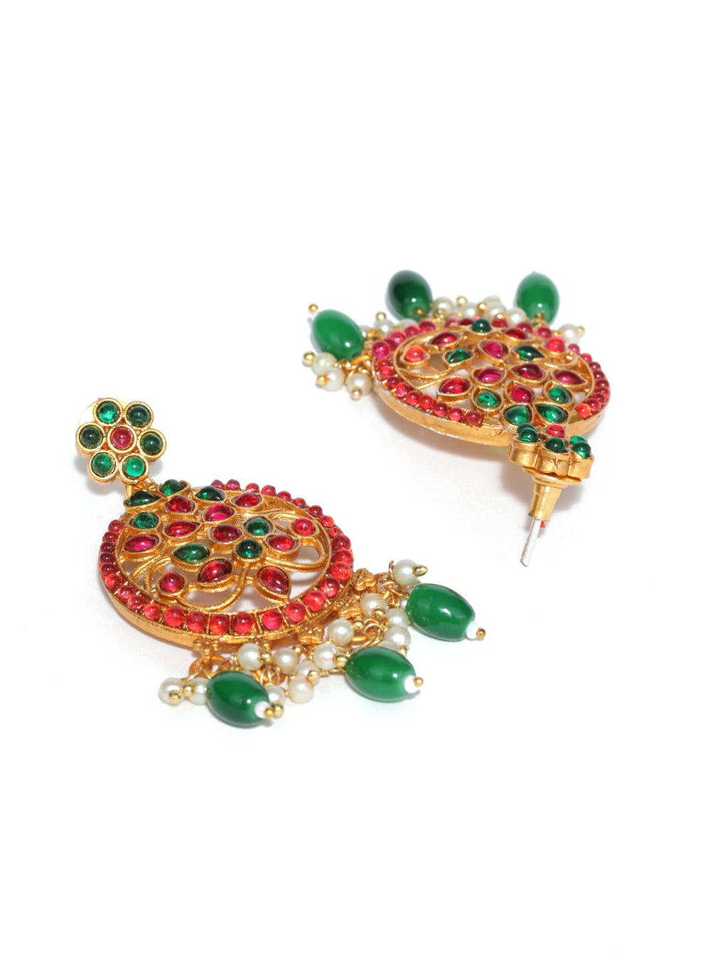 Priyaasi Women Green Ruby Kemp Stones Gold-Polished Jewellery Set - Swadesiicart