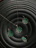 Priyaasi Women Green Floral Silver Plated Jewellery Set - Noz2Toz