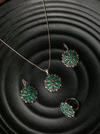 Priyaasi Women Green Floral Silver Plated Jewellery Set - Noz2Toz