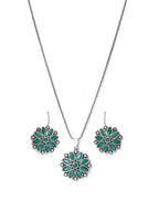 Priyaasi Women Green Floral Silver Plated Jewellery Set - Swadesiicart