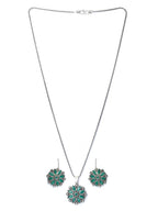 Priyaasi Women Green Floral Silver Plated Jewellery Set - Swadesiicart