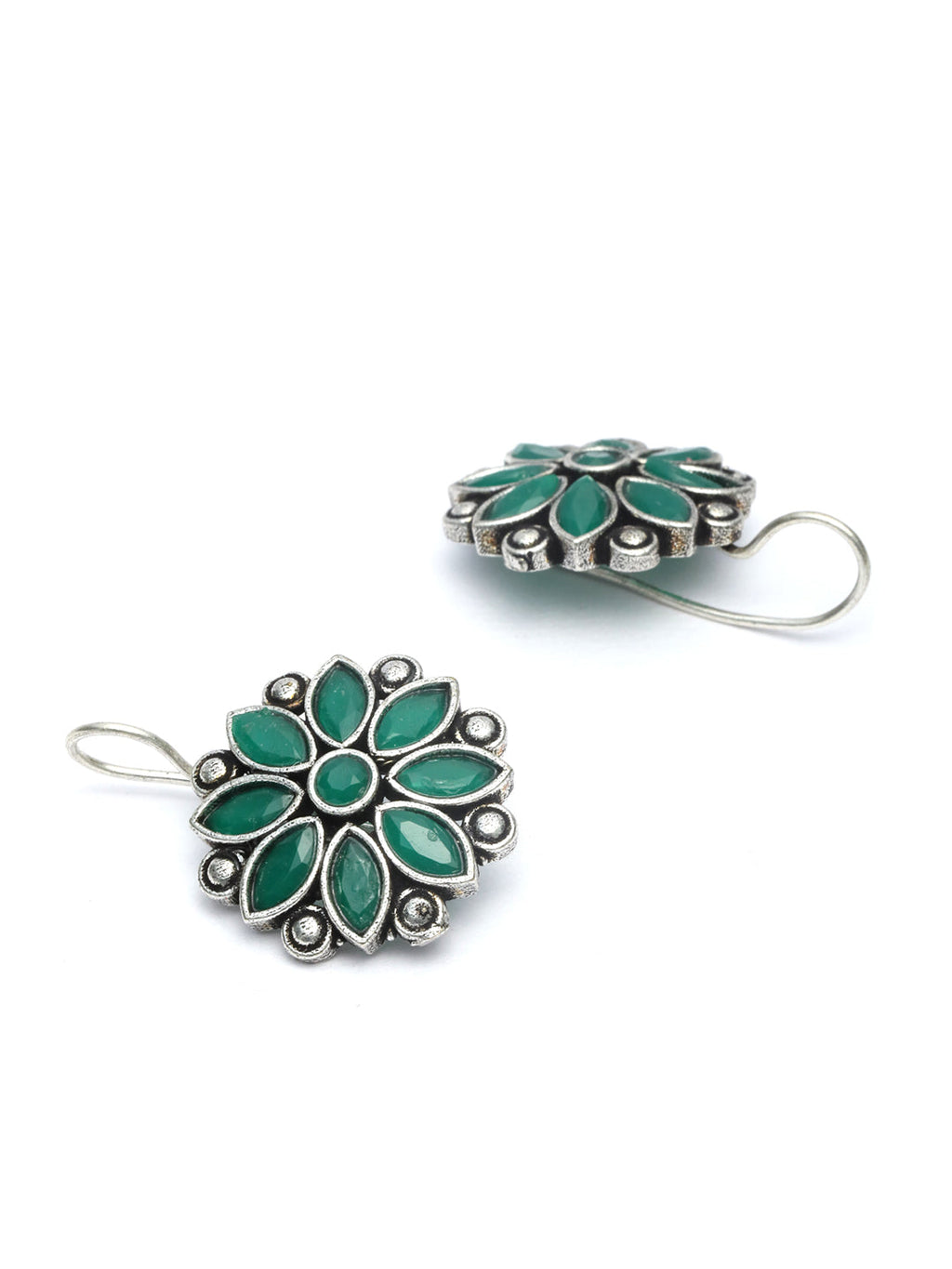 Priyaasi Women Green Floral Silver Plated Jewellery Set - Swadesiicart