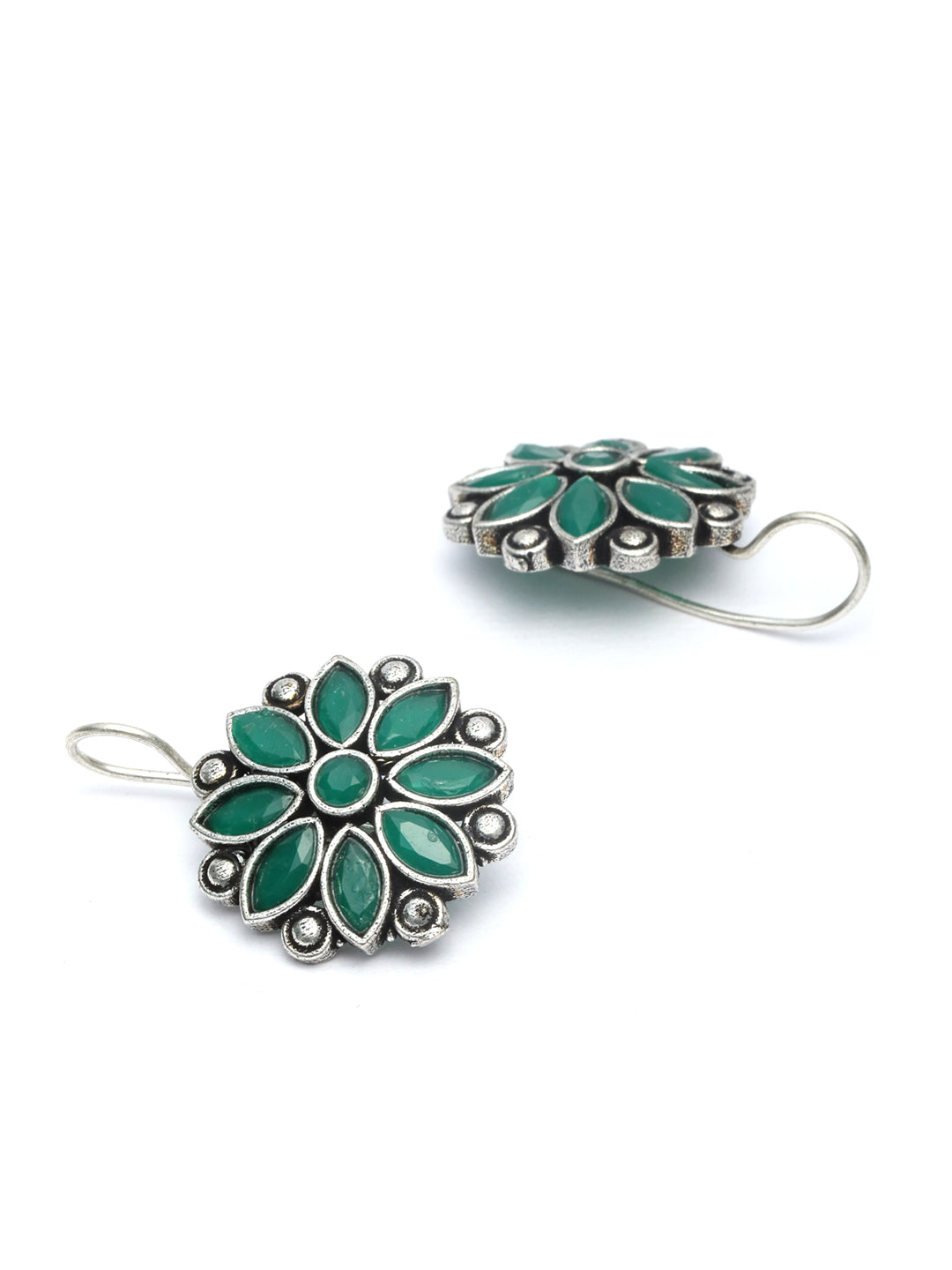 Priyaasi Women Green Floral Silver Plated Jewellery Set - Swadesiicart