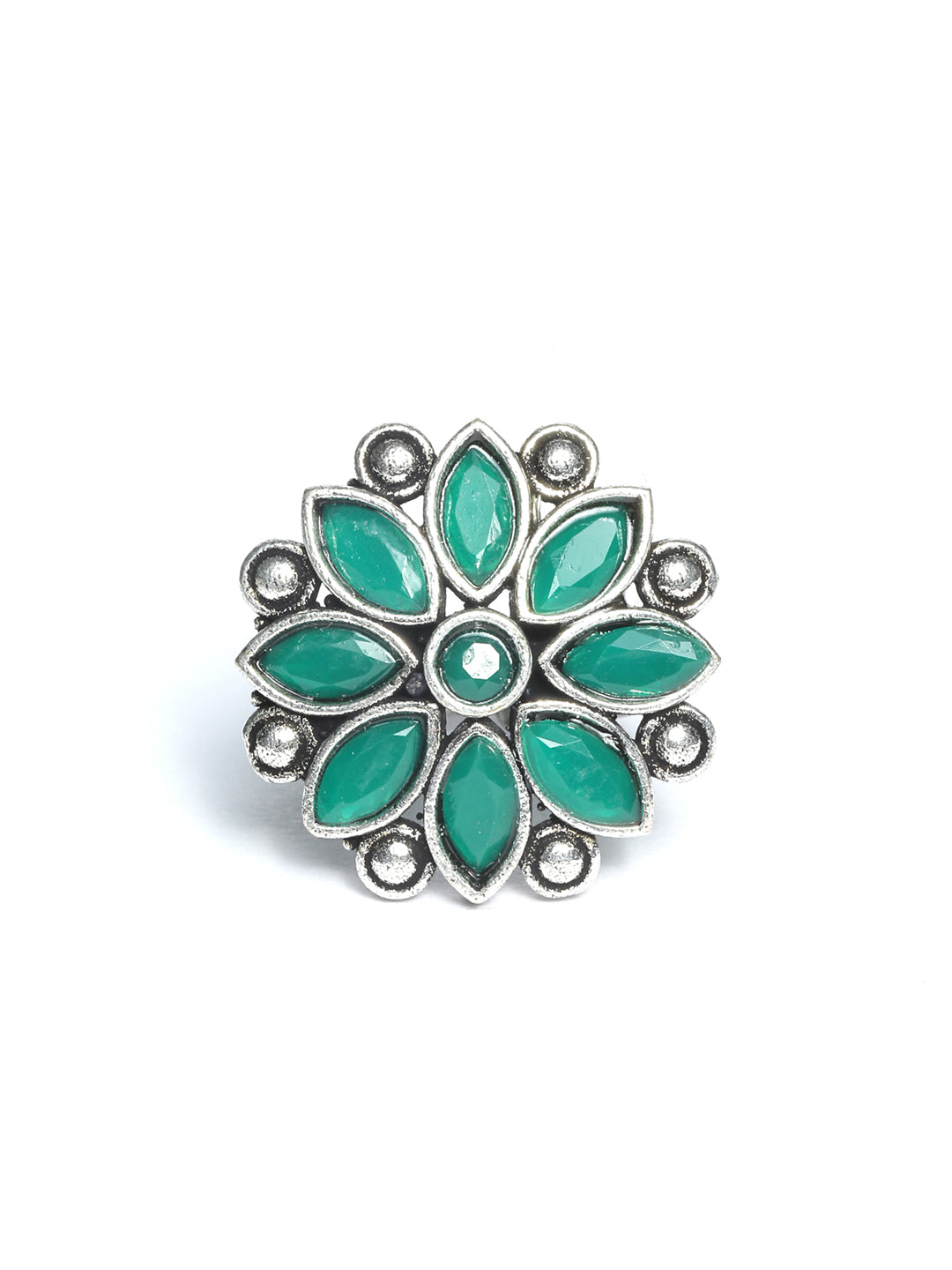 Priyaasi Women Green Floral Silver Plated Jewellery Set - Swadesiicart