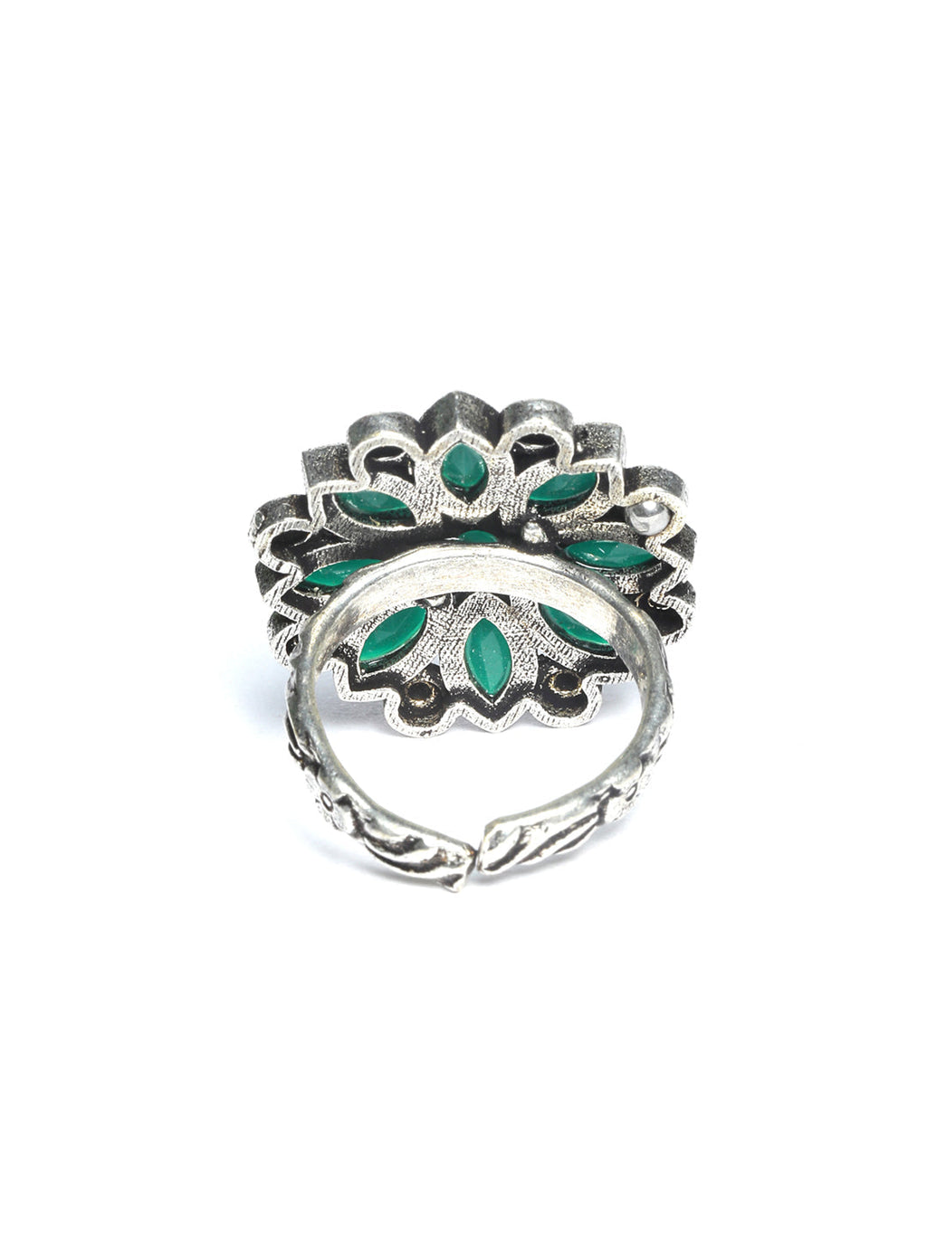 Priyaasi Women Green Floral Silver Plated Jewellery Set - Swadesiicart