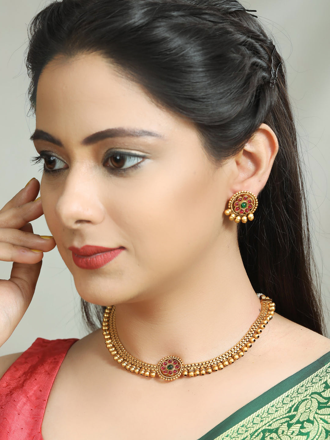 Priyaasi Women Ruby Gold-Polished Jewellery Set - Swadesiicart