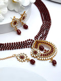 Priyaasi Women Maroon Gold-Polished Kundan Jewellery Set - Noz2Toz