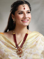 Priyaasi Women Maroon Gold-Polished Kundan Jewellery Set - Swadesiicart