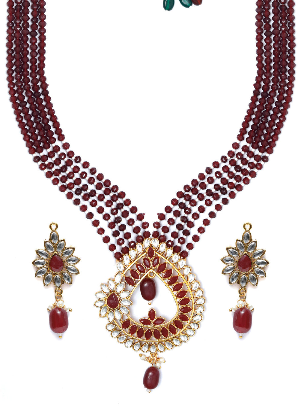 Priyaasi Women Maroon Gold-Polished Kundan Jewellery Set - Swadesiicart