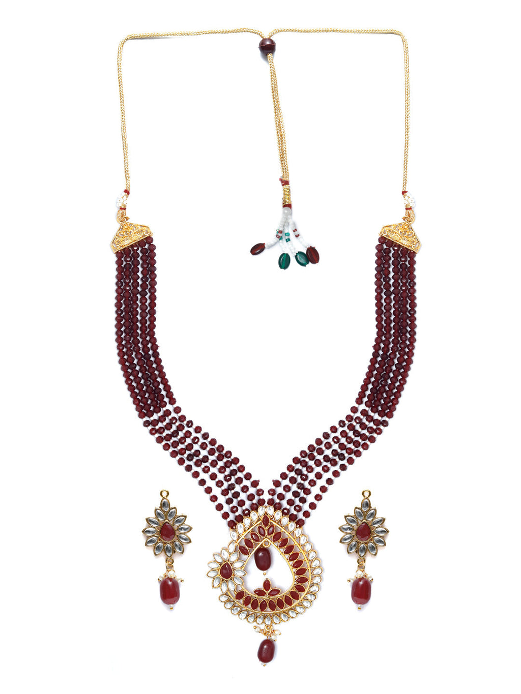Priyaasi Women Maroon Gold-Polished Kundan Jewellery Set - Swadesiicart