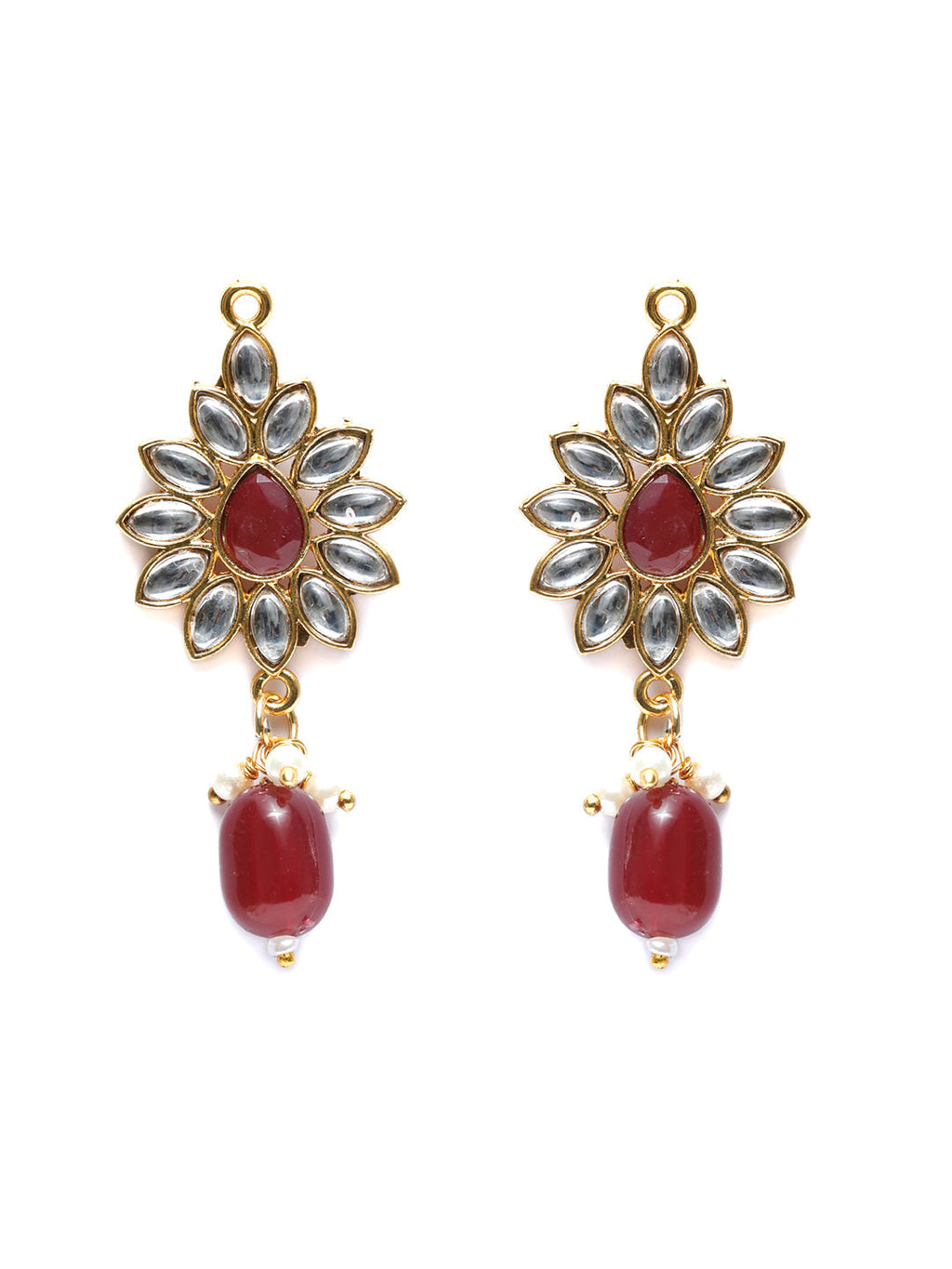 Priyaasi Women Maroon Gold-Polished Kundan Jewellery Set - Swadesiicart