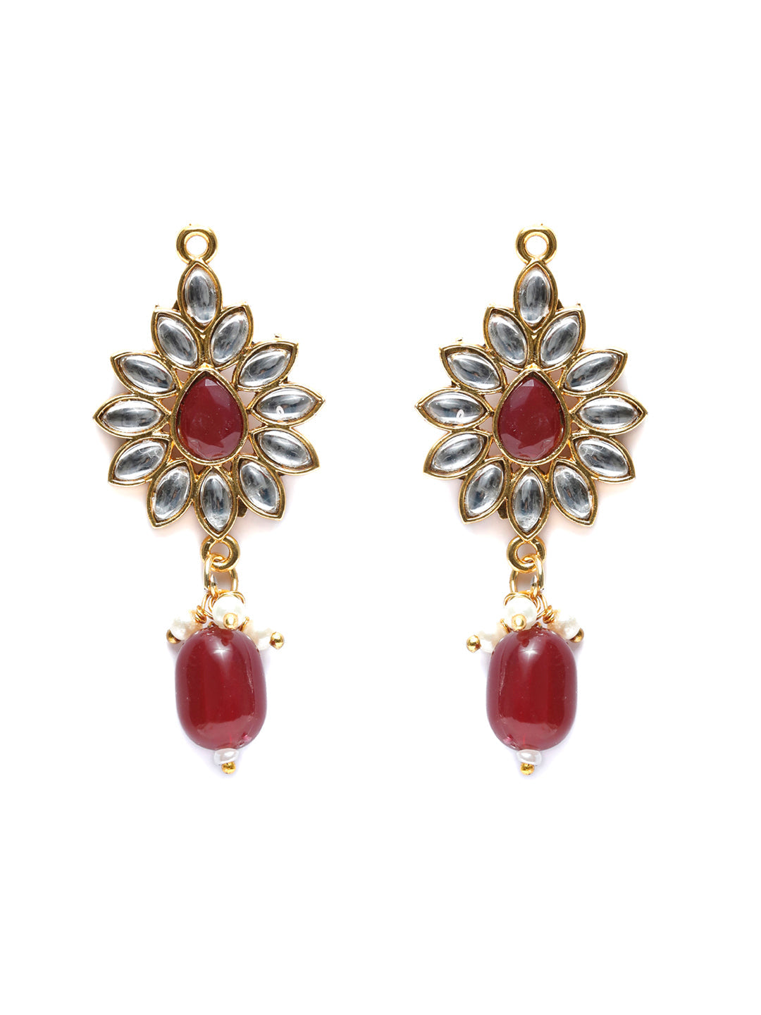 Priyaasi Women Maroon Gold-Polished Kundan Jewellery Set - Swadesiicart