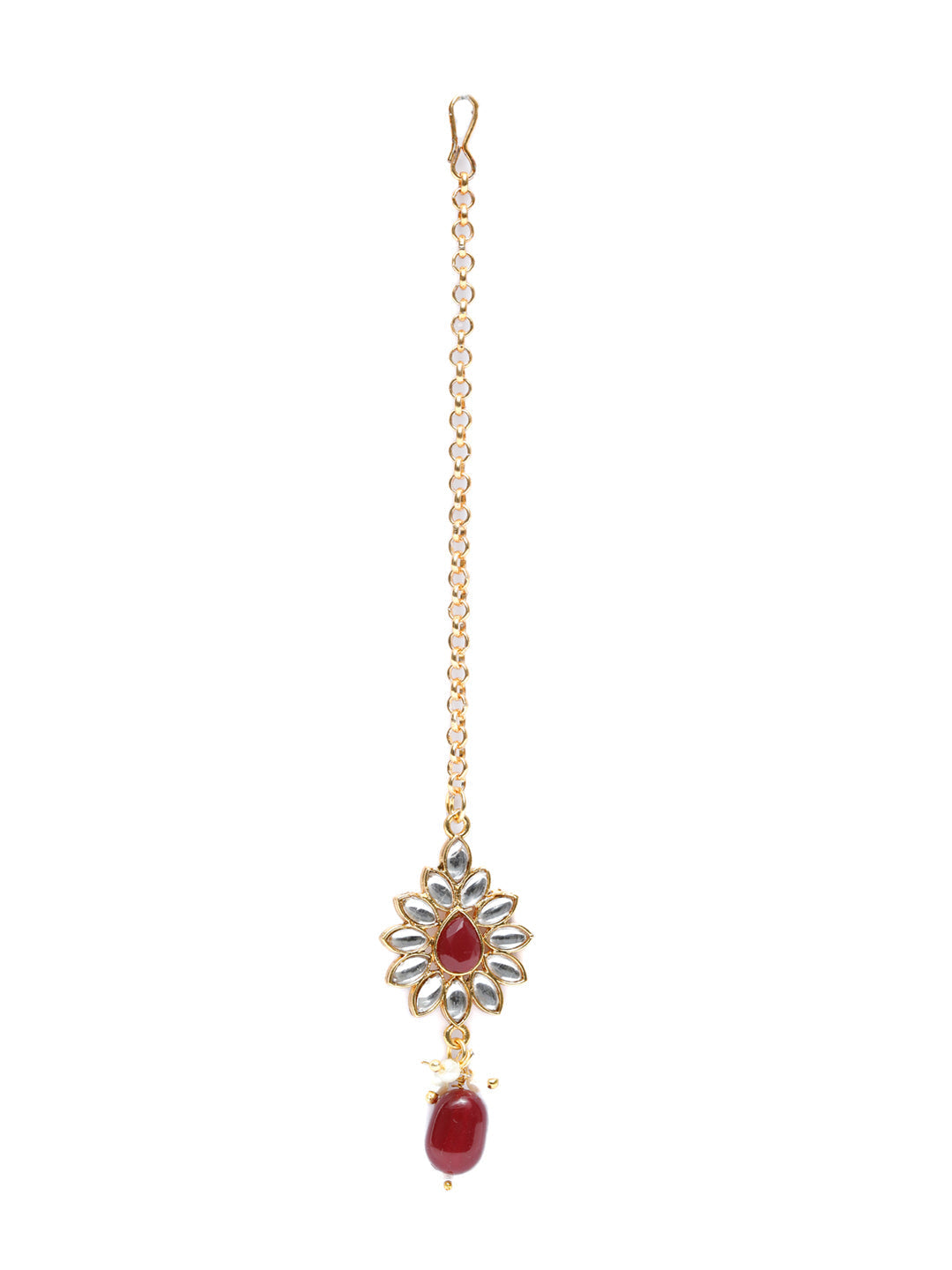Priyaasi Women Maroon Gold-Polished Kundan Jewellery Set - Swadesiicart