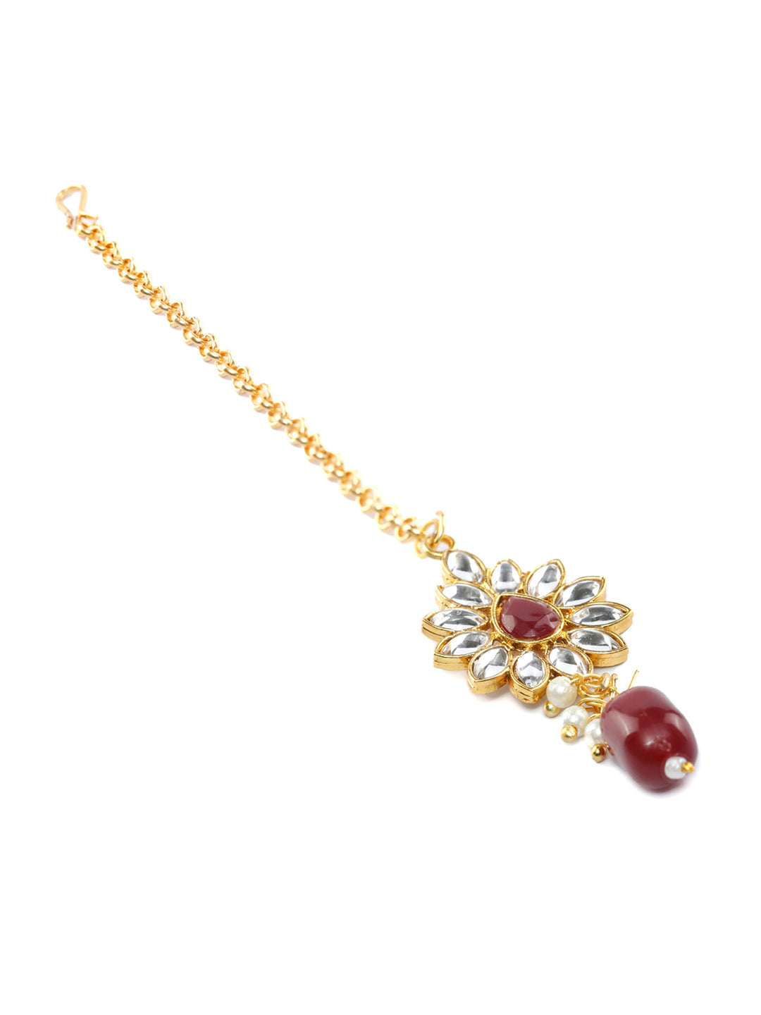 Priyaasi Women Maroon Gold-Polished Kundan Jewellery Set - Swadesiicart