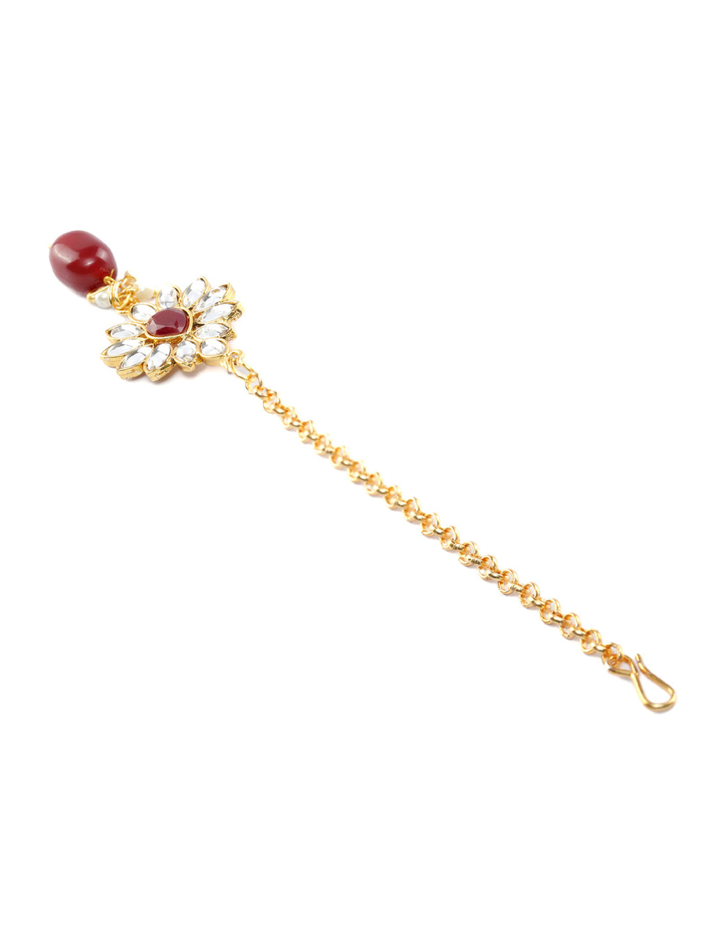 Priyaasi Women Maroon Gold-Polished Kundan Jewellery Set - Swadesiicart