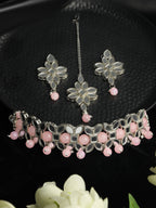 Priyaasi Women Classic American Diamond Rose Gold Floral Jewellery Set - Noz2Toz