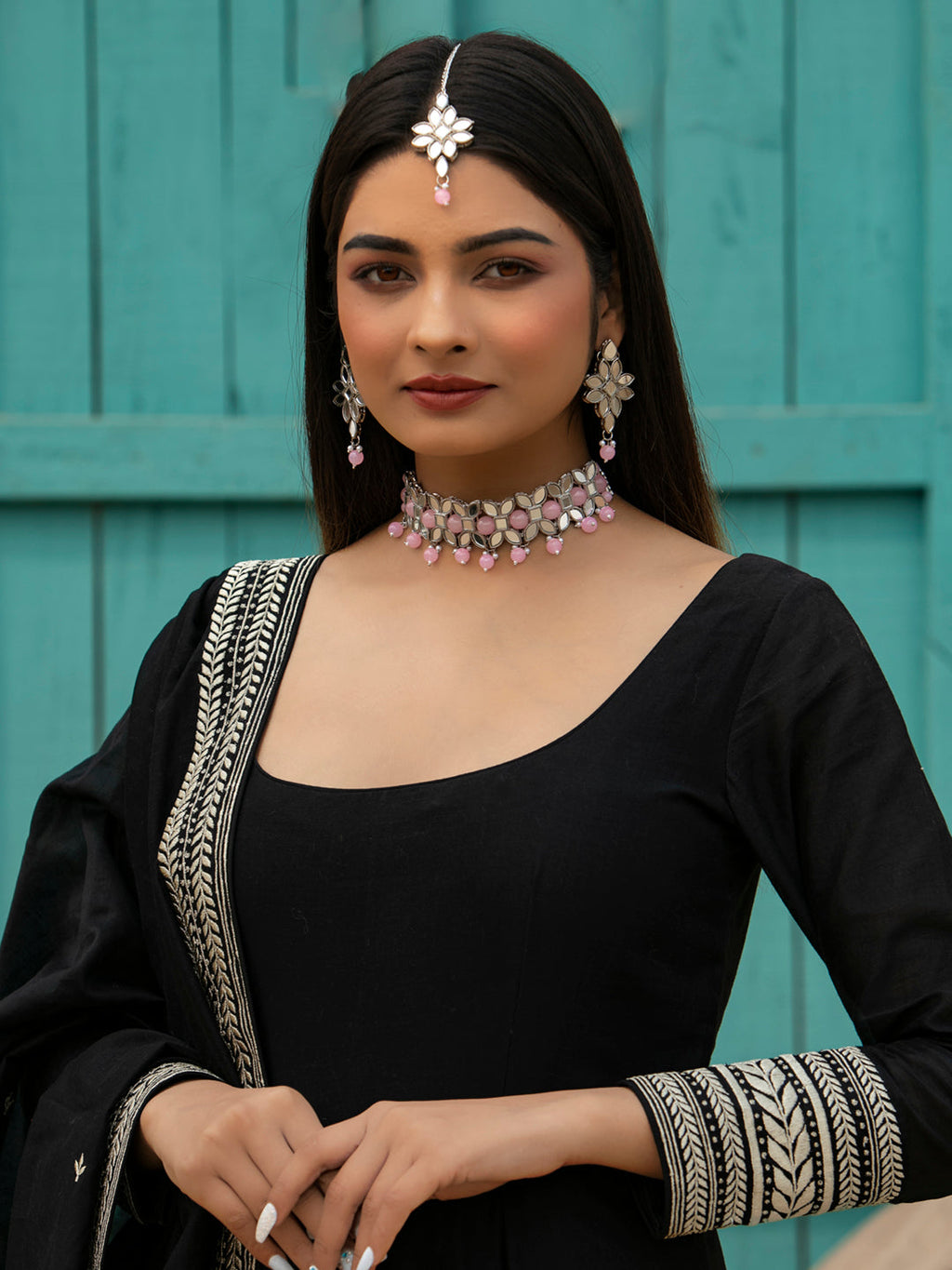 Priyaasi Women Classic American Diamond Rose Gold Floral Jewellery Set - Swadesiicart