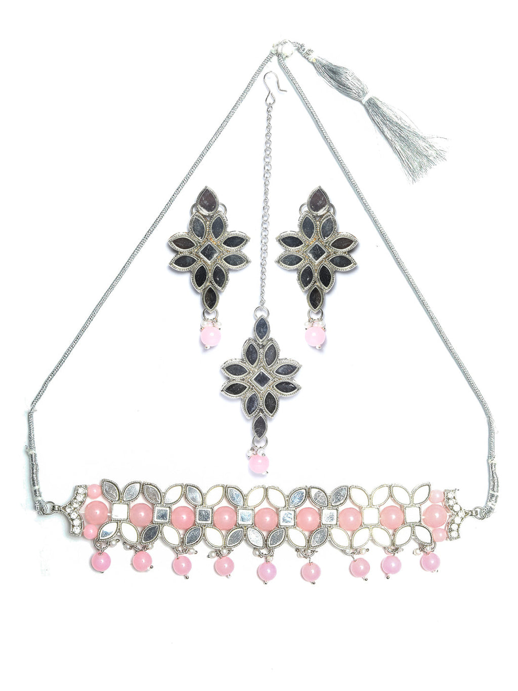 Priyaasi Women Classic American Diamond Rose Gold Floral Jewellery Set - Swadesiicart