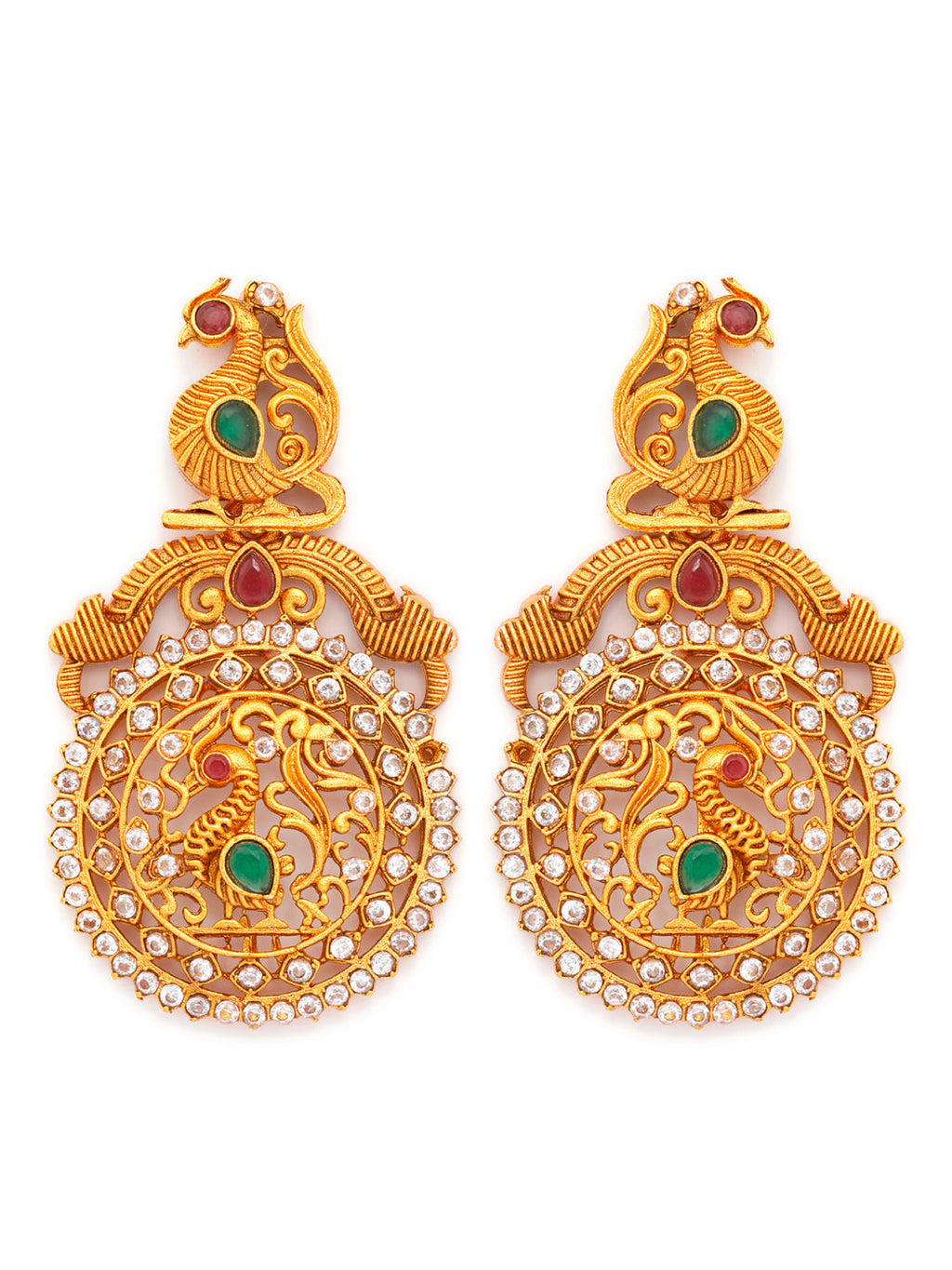 Priyaasi Women Traditional Ruby & Emerald Gold-Polished Peacock Jewellery Set - Swadesiicart