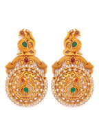 Priyaasi Women Traditional Ruby & Emerald Gold-Polished Peacock Jewellery Set - Swadesiicart
