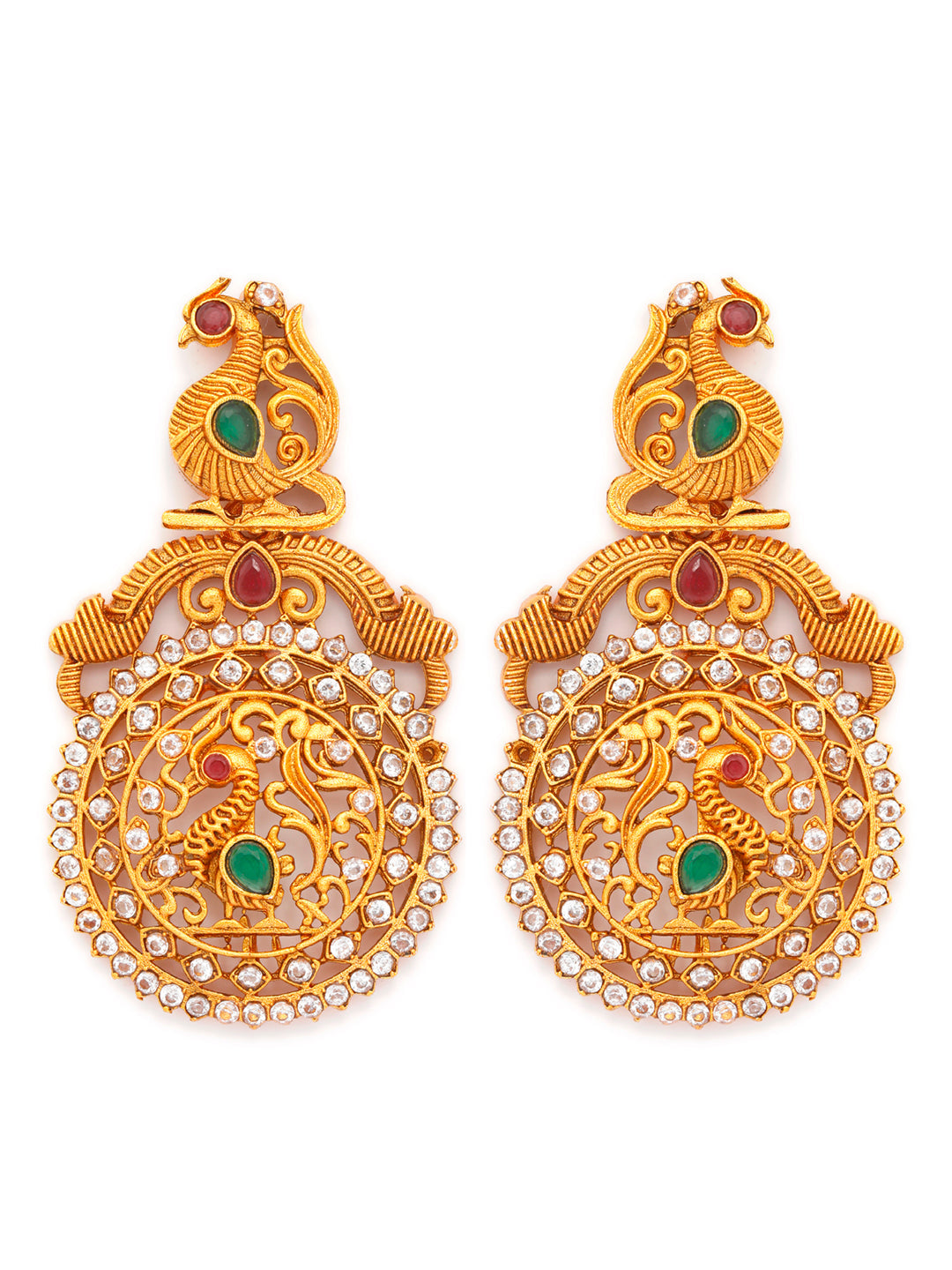 Priyaasi Women Traditional Ruby & Emerald Gold-Polished Peacock Jewellery Set - Swadesiicart