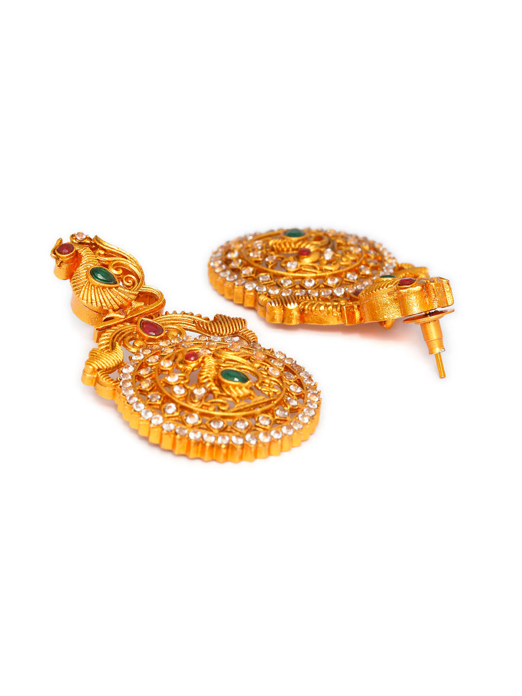 Priyaasi Women Traditional Ruby & Emerald Gold-Polished Peacock Jewellery Set - Swadesiicart
