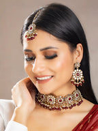 Priyaasi Women Mirror Studded Maroon Floral Jewellery Set - Swadesiicart