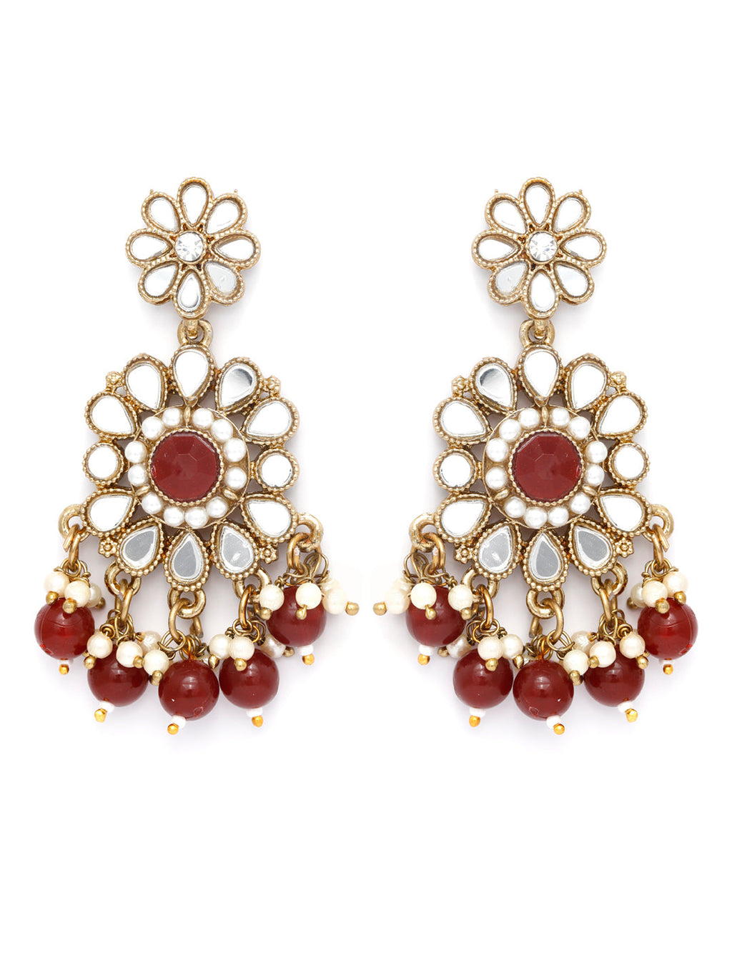 Priyaasi Women Mirror Studded Maroon Floral Jewellery Set - Swadesiicart
