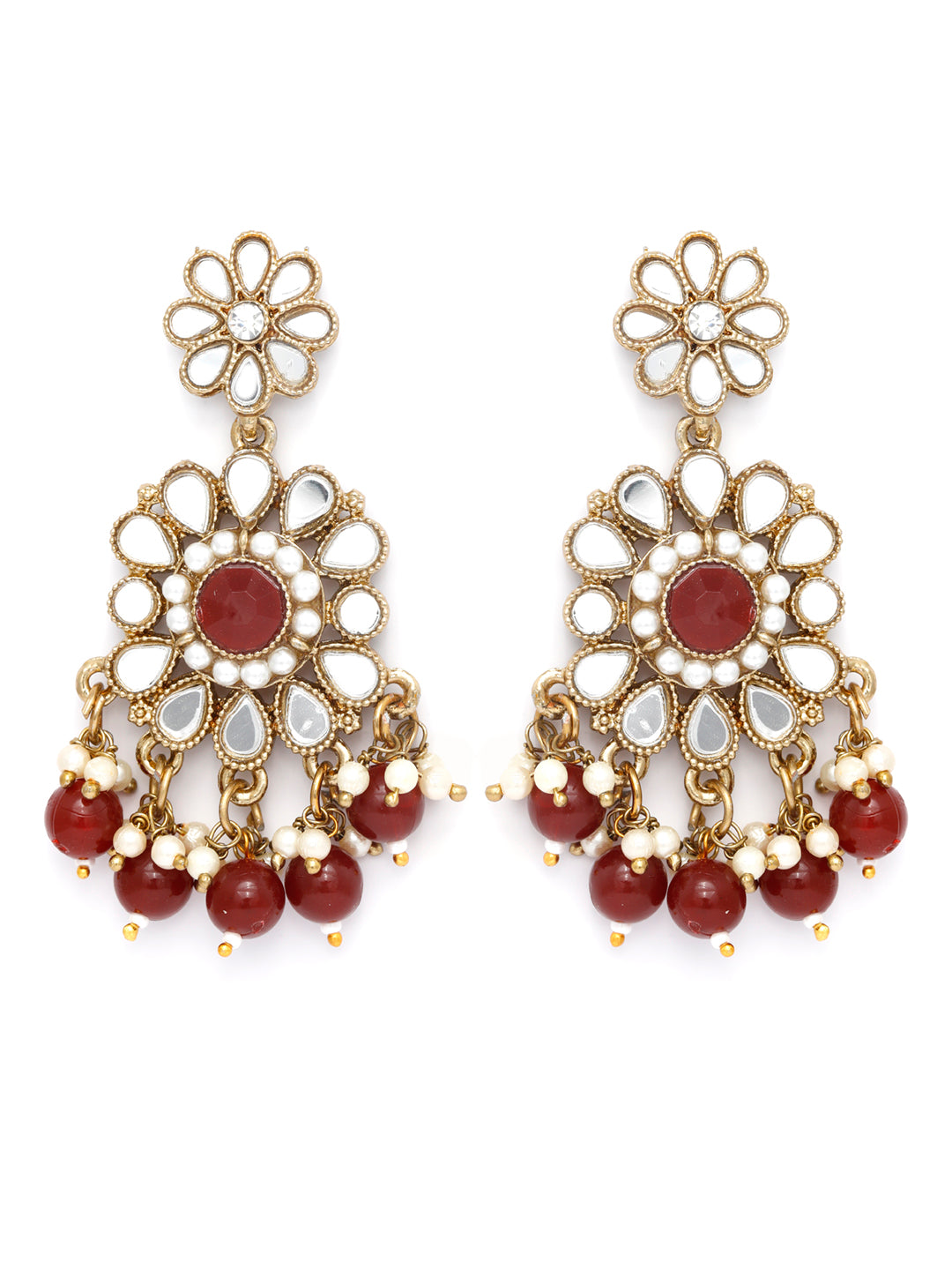 Priyaasi Women Mirror Studded Maroon Floral Jewellery Set - Swadesiicart