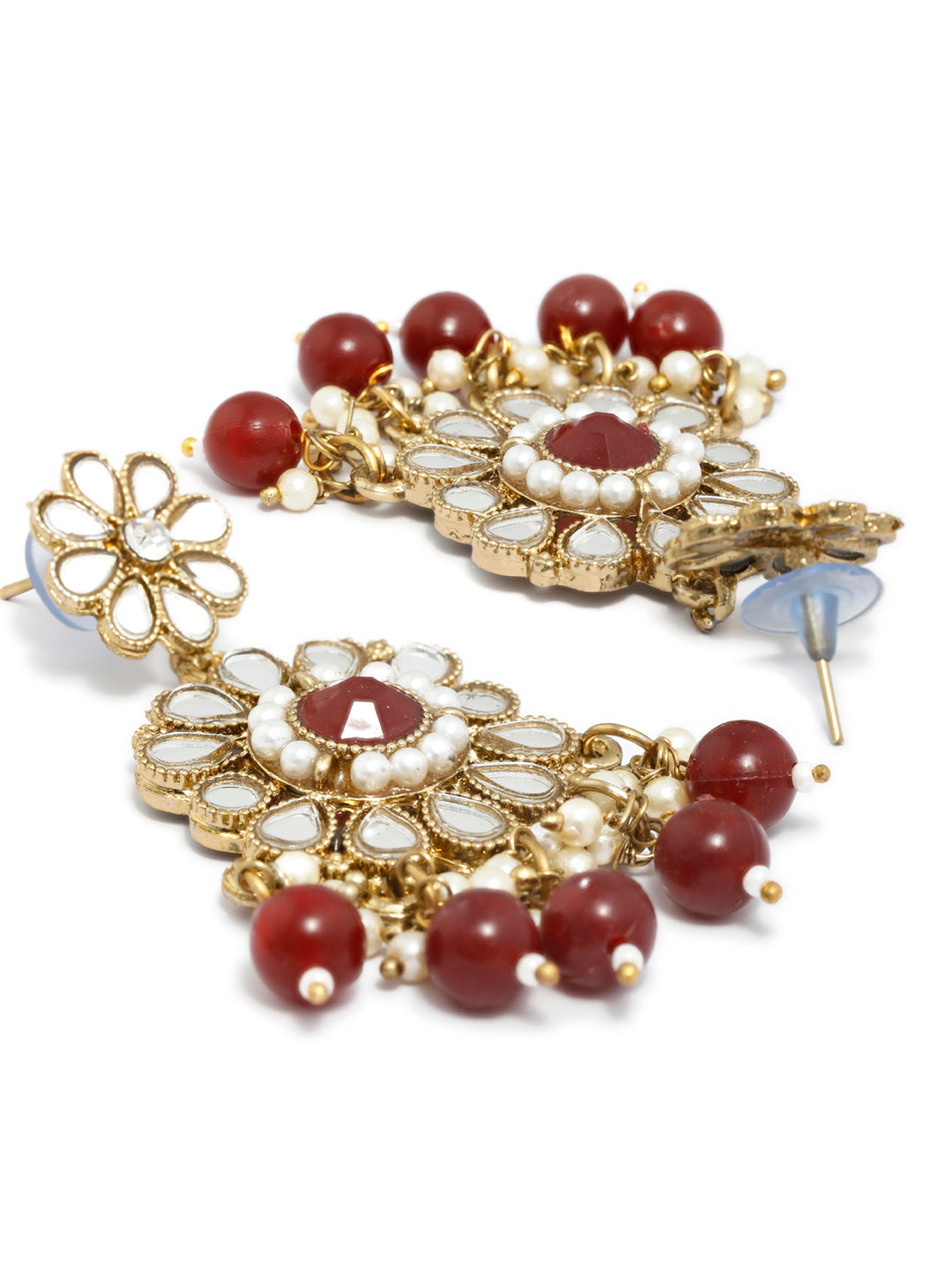Priyaasi Women Mirror Studded Maroon Floral Jewellery Set - Swadesiicart