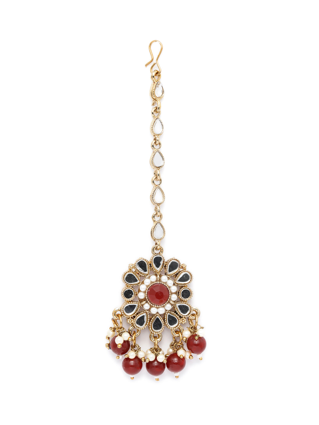 Priyaasi Women Mirror Studded Maroon Floral Jewellery Set - Swadesiicart