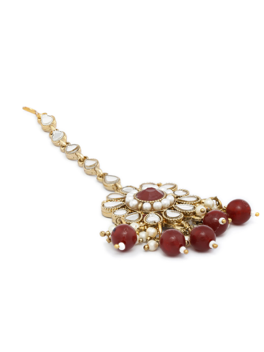 Priyaasi Women Mirror Studded Maroon Floral Jewellery Set - Swadesiicart