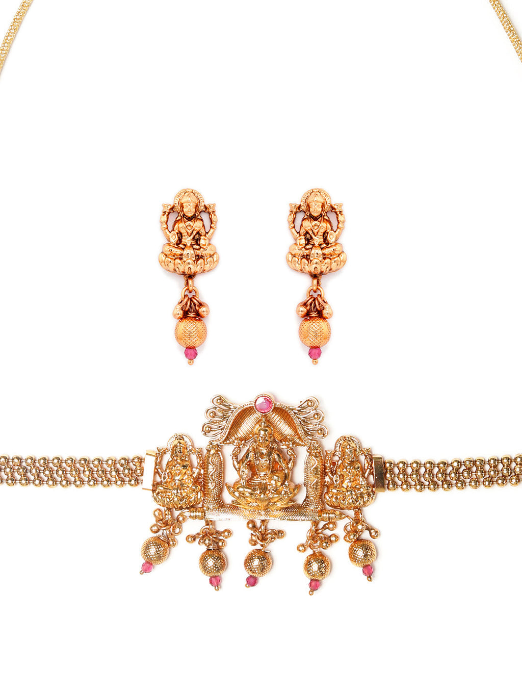 Priyaasi Women Traditional Gold-Polished Laxmi Jewellery Set - Swadesiicart