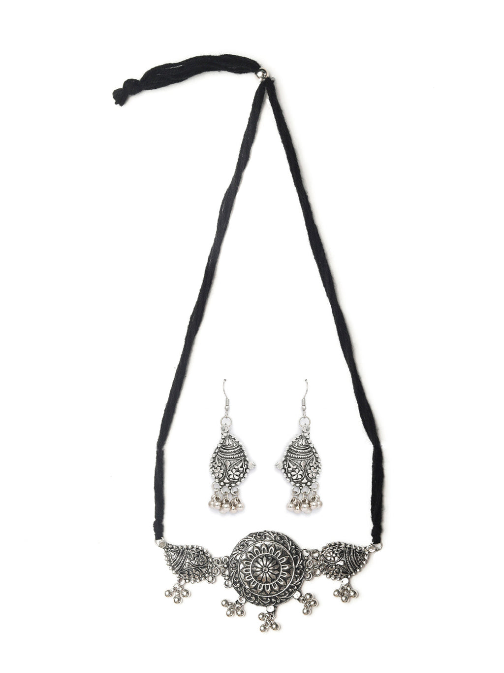 Priyaasi Women Tribal Floral Oxidised Jewellery Set - Swadesiicart
