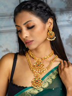 Priyaasi Women Traditional Gold-Polished Real Kemp Peacock Jewelley Set - Swadesiicart