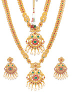 Priyaasi Women Traditional Gold-Polished Real Kemp Peacock Jewelley Set - Swadesiicart
