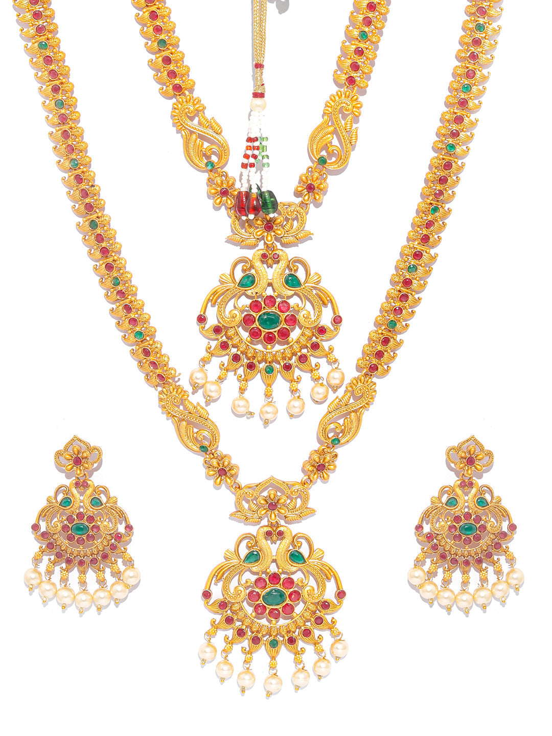Priyaasi Women Traditional Gold-Polished Real Kemp Peacock Jewelley Set - Swadesiicart
