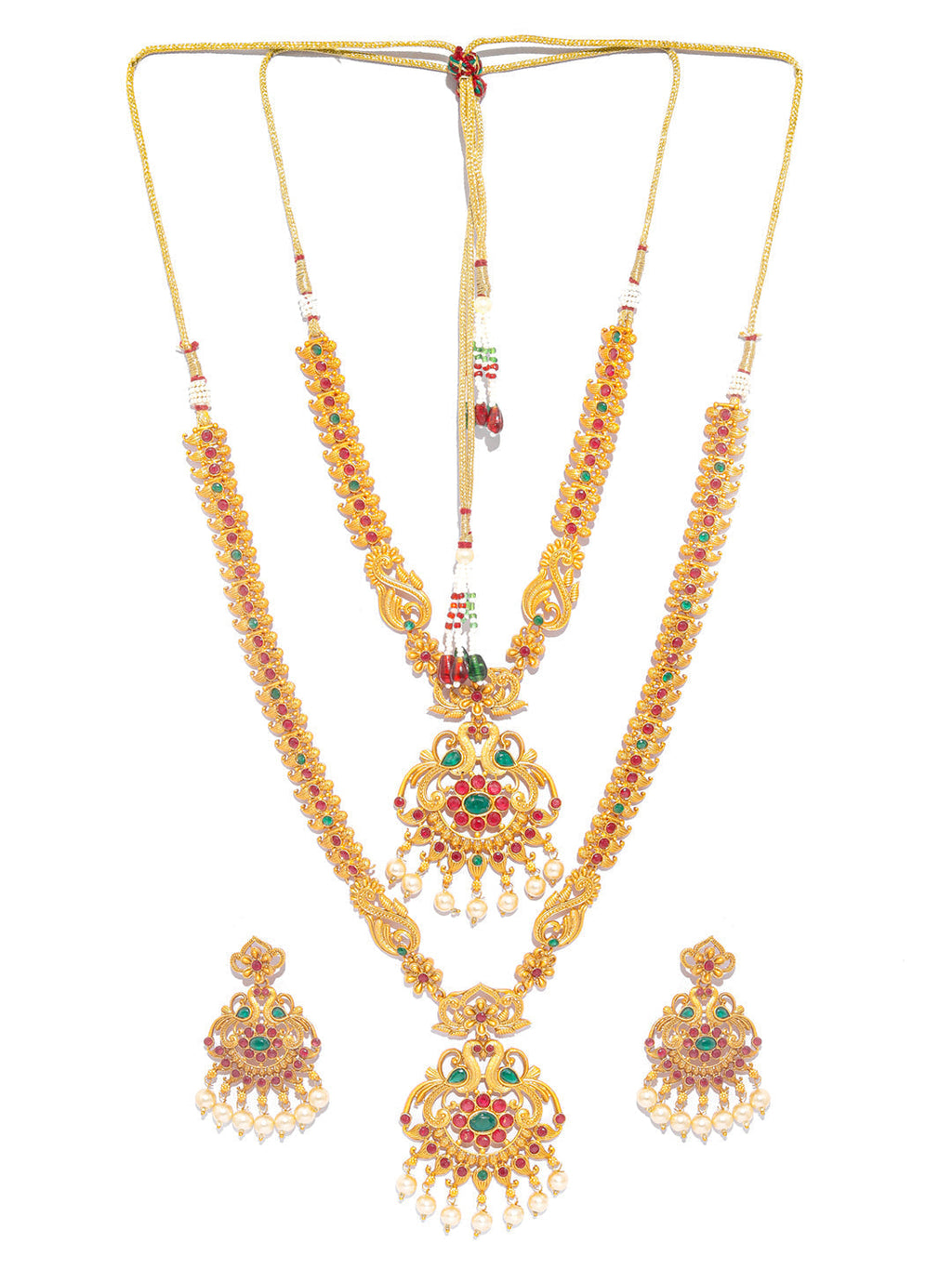 Priyaasi Women Traditional Gold-Polished Real Kemp Peacock Jewelley Set - Swadesiicart