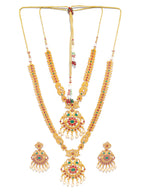 Priyaasi Women Traditional Gold-Polished Real Kemp Peacock Jewelley Set - Swadesiicart